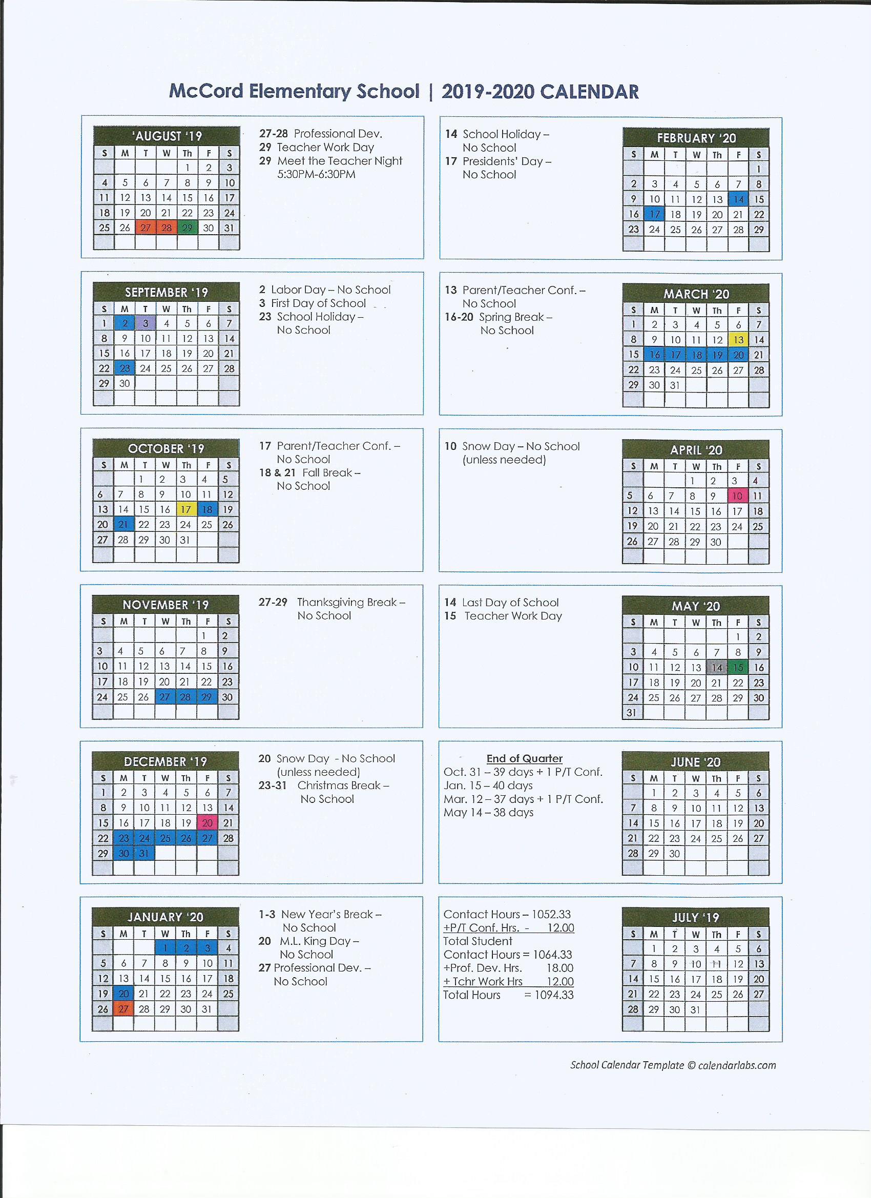 Mccord Public Schools Calendar 2020 - PublicHolidays.us